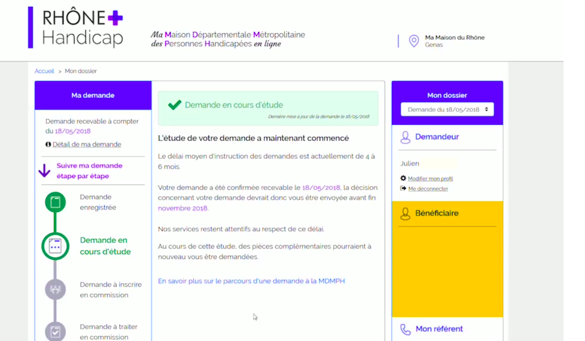 MDMPH Rhone FR Suivre mon dossier - Connexion RHONE + HANDICAP