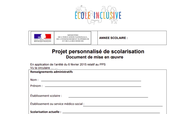 Education Nationale Dossier Crpe Feuille Page De Garde Plan Personnalisé de Scolarisation - Formulaire PPS